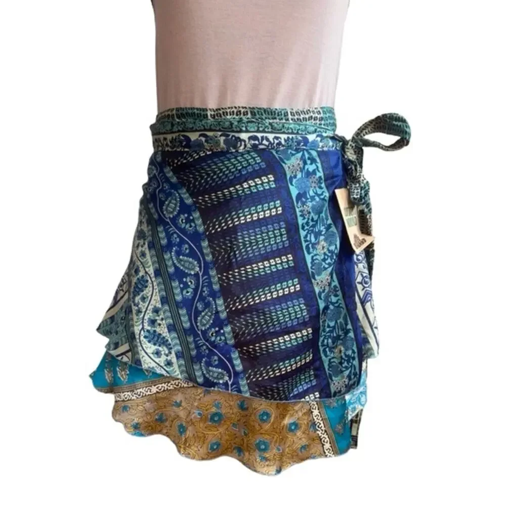NEW - URBAN NOMAD women's silk wrap mini skirt - hippie boho - size LARGE - XL